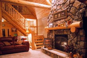 Log Home Interior fireplace